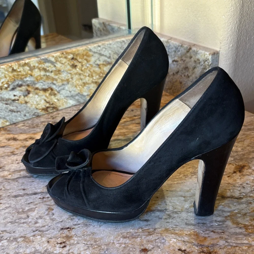 Vintage Luca Luca Black Suede Peep-Toe Heels - Picture 2 of 4